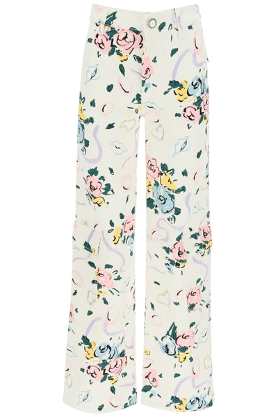 Shop Alessandra Rich Floral Print Jeans In White