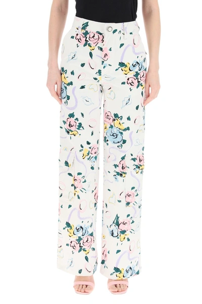 Shop Alessandra Rich Floral Print Jeans In White