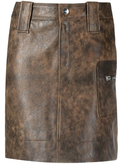 Shop Ganni Women's Brown Leather Skirt