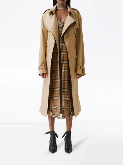 Shop Burberry Check Panel Gabardine Loop-back Trench Coat In Archive Beige