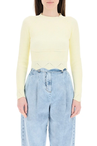 Shop Wandering Scalloped Sweater In Pale Yellow