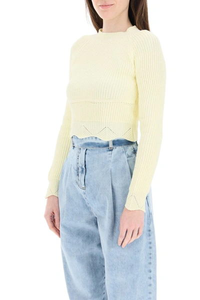 Shop Wandering Scalloped Sweater In Pale Yellow