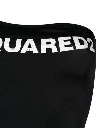 Shop Dsquared2 One Shoulder Swimsuit With Logo Print In Black