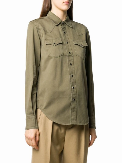 Shop Saint Laurent Women's Green Cotton Shirt