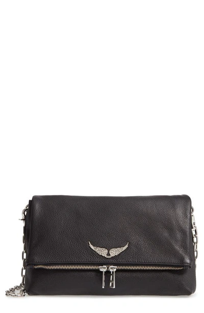 Shop Zadig & Voltaire Rocky Leather Shoulder Bag In Noir