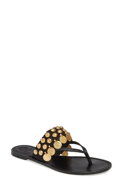 Shop Tory Burch Patos Coin Thong Sandal In Perfect Black/ Perfect Black