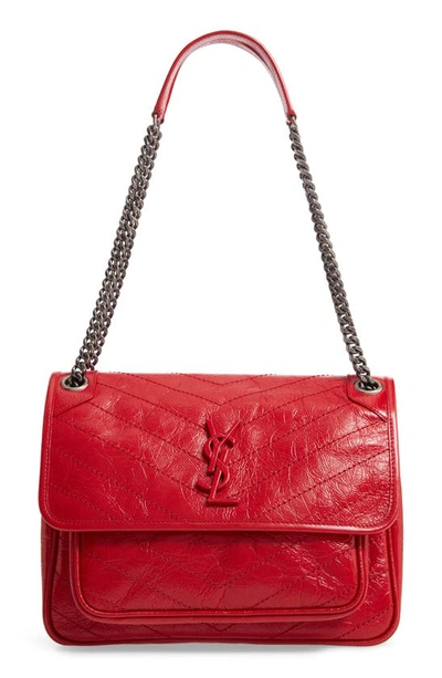 Shop Saint Laurent Medium Niki Leather Shoulder Bag In Rouge Eros