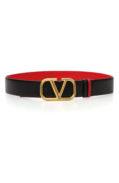 Shop Valentino Vlogo Buckle Reversible Leather Belt In Nero