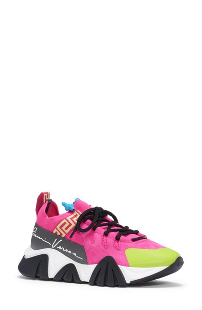 Shop Versace Squalo Sneaker In Pink/ Grey/ Green