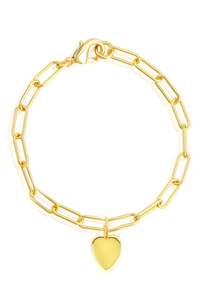 Shop Adornia 14k Gold Plated Paperclip Chain Heart Charm Bracelet In Yellow