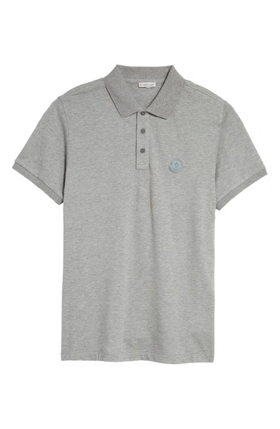 Shop Moncler Logo Patch Short Sleeve Pique Polo In Light Grey