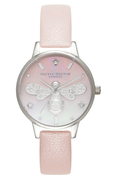 Shop Olivia Burton Sparkle Bee Leather Strap Watch, 30mm In Pink Mop