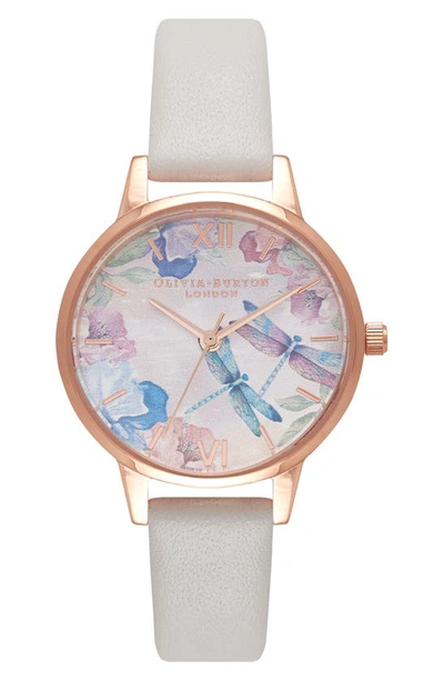 Shop Olivia Burton Painterly Prints Leather Strap Watch, 30mm In White/ Pink