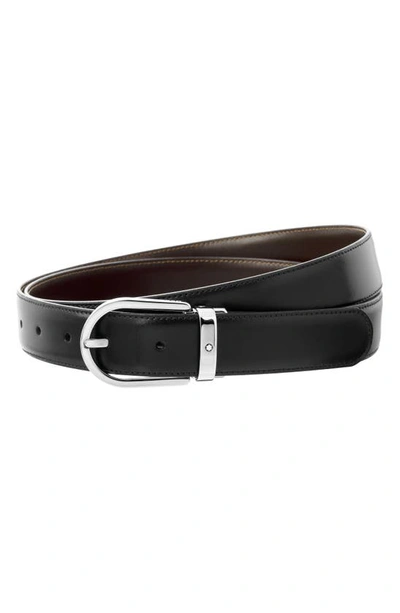 Shop Montblanc Horseshoe Buckle Reversible Leather Belt In Black