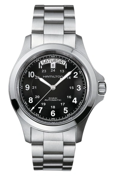 Shop Hamilton Khaki Field King Automatic Bracelet Watch, 40mm In Silver/ Black/ Silver