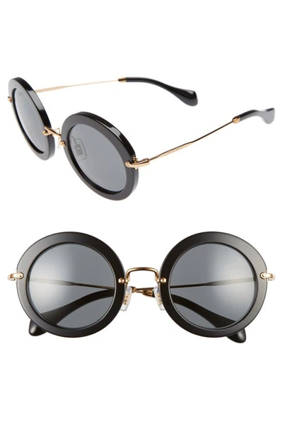 Shop Miu Miu 49mm Round Retro Sunglasses In Black