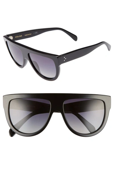 Shop Celine The  58mm Flat Top Sunglasses In Black/ Smoke