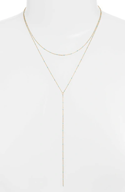 Shop Argento Vivo Enamel Bead Layer Y-necklace In Turquoise/ Gold