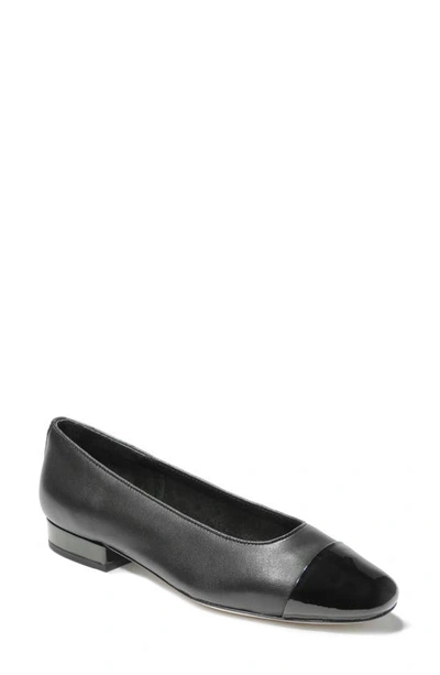 Shop Vaneli Cap Toe Flat In Black Nappa/ Patent Leather
