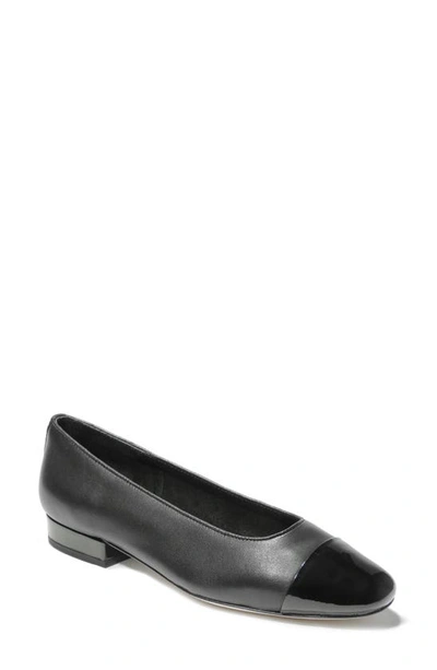 Vaneli Cap Toe Flat In Black Nappa/ Patent Leather