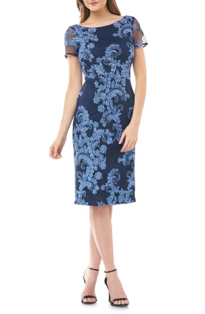 Js Collections Soutache Cocktail Sheath Dress In Blue Navy