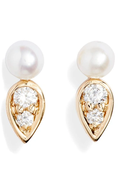 Shop Dana Rebecca Designs Pearl Ivy Petal Stud Earrings In Yellow Gold