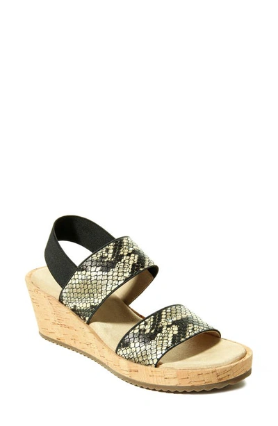 Shop Vaneli Chila Wedge Sandal In Black/ Brown Fabric