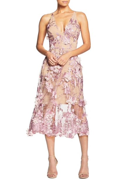 Shop Dress The Population Audrey Embroidered Fit & Flare Dress In Lilac/ Nude