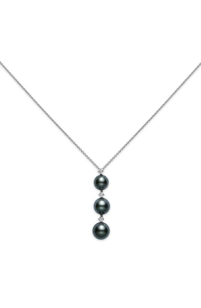 Shop Mikimoto Black South Sea Pearl & Diamond Pendant Necklace In White Gold