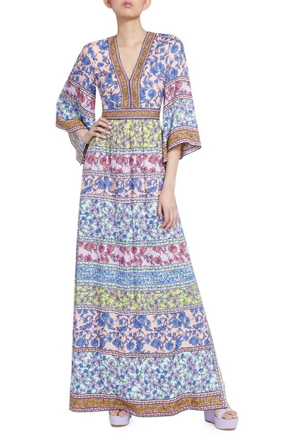 Shop Alice And Olivia Lena Mixed Print Maxi Dress In Ditsy Border Multi