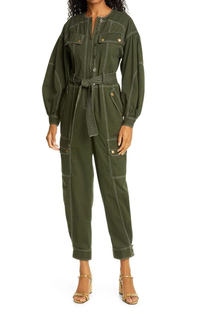 Shop Ulla Johnson Stearling Balloon Sleeve Jumpsuit In Forest