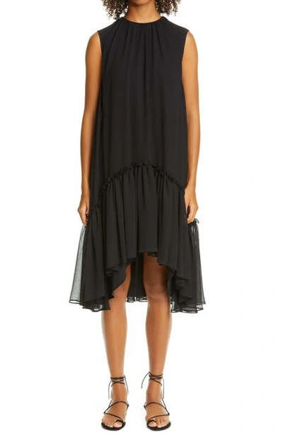 Shop Adeam Flounce Hem Chiffon High/low Dress In Black