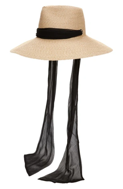 Eugenia Kim 'cassidy' Ribbon High Top Hemp Straw Fedora Hat In Sand