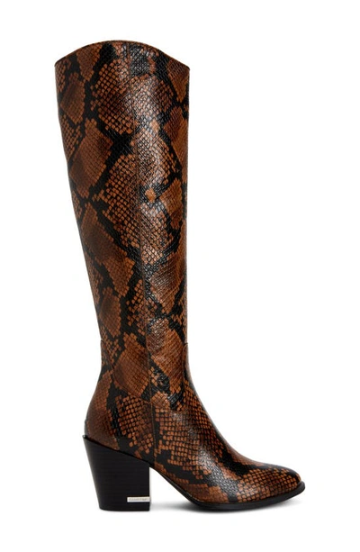 Shop Calvin Klein Massie Snake Embossed Knee High Boot In Cuoio/ Dark Walnut