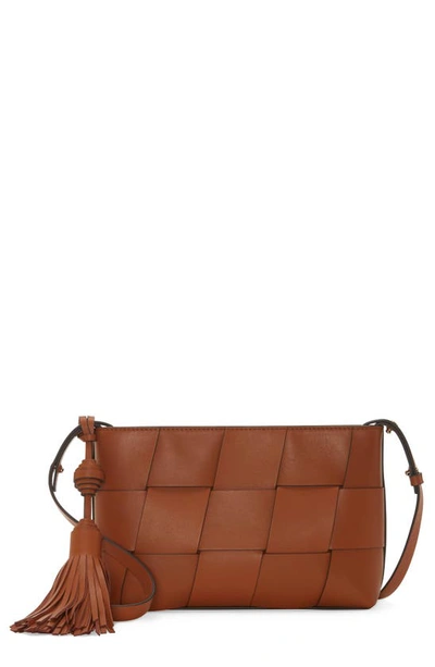 Shop Vince Camuto Josy Woven Leather Crossbody Bag In Copper Brown