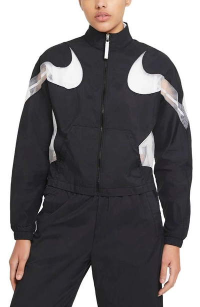 Shop Nike Sportswear Woven Jacket In Black/ White/ Light Aqua