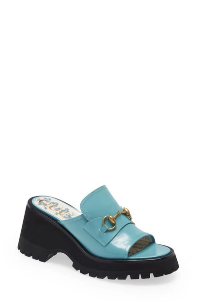 Shop Gucci Harald Platform Slide Sandal In Dusty Azure