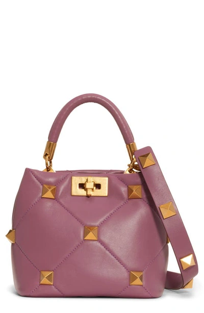 Shop Valentino Small Roman Stud Matelassé Leather Top Handle Bag In Mm5malva