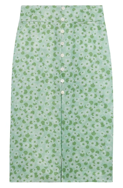 Shop Sandro Print Front Button Skirt In Green