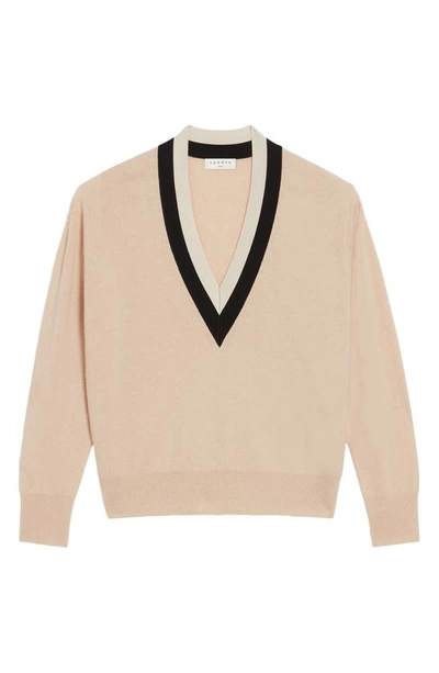 Shop Sandro Deep V-neck Wool & Cashmere Blend Sweater In Beige