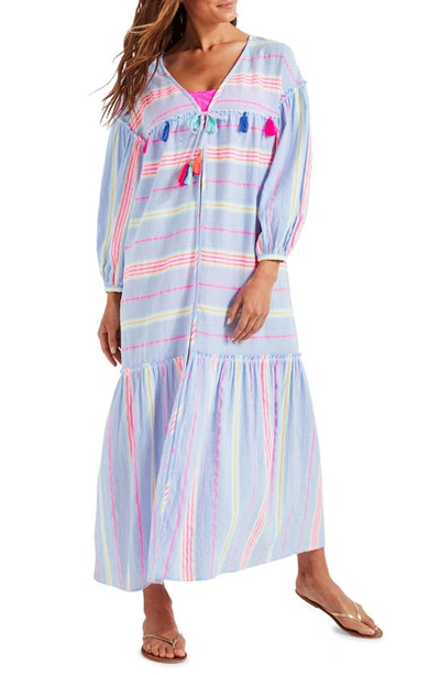 Vineyard Vines Beachy Stripe Cover-up Caftan In Breaker Blue