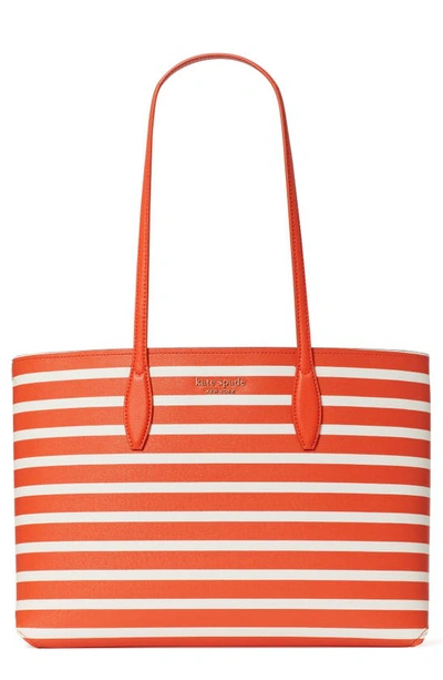 Shop Kate Spade All Day Sailing Large Stripe Faux Leather Tote & Pouch In Tamarillo Multi