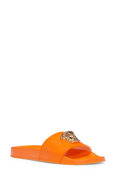 Shop Versace Palazzo Medusa Slide Sandal In Tangerine