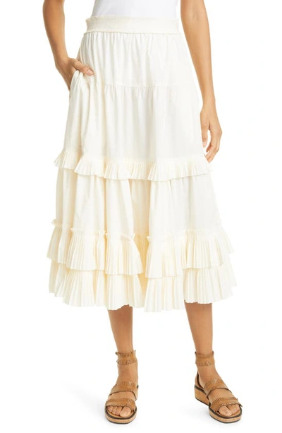 Shop Ulla Johnson Layla Ruffle Cotton Skirt In Blanc