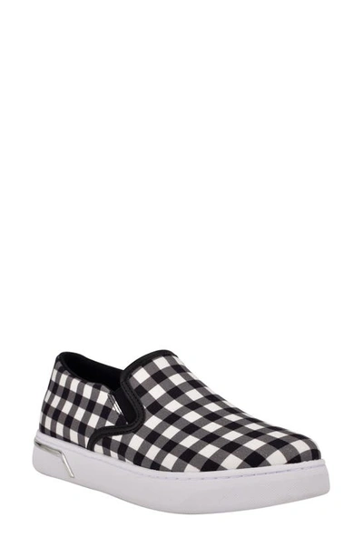 Shop Guess Relize Check Slip-on Sneaker In Black Gingam / White