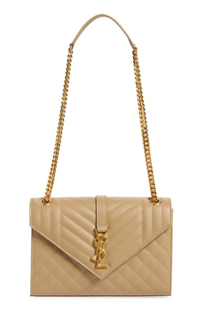 Shop Saint Laurent Medium Cassandra Calfskin Shoulder Bag In Dk Lat/ Dk Lat