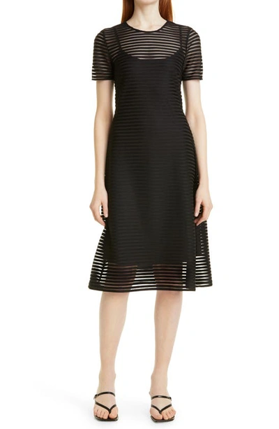 Shop Donna Karan Stripe Fit & Flare Dress In Black