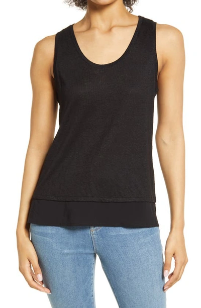 Shop Sanctuary Layered Linen Slub Tank In Black