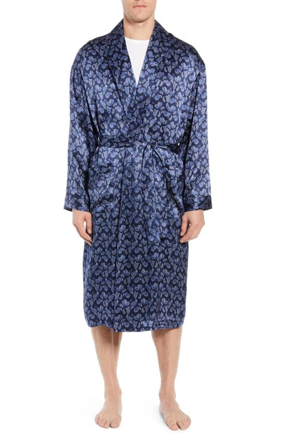 Shop Majestic Sapphire Silk Robe In Navy Paisley