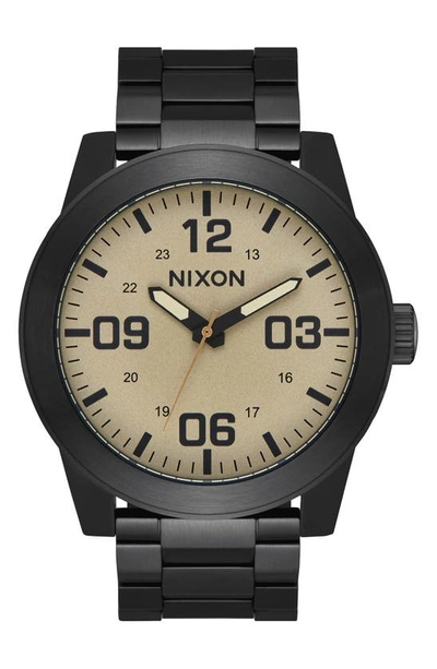 Shop Nixon The Corporal Bracelet Watch, 48mm In Black/ Khaki/ Black